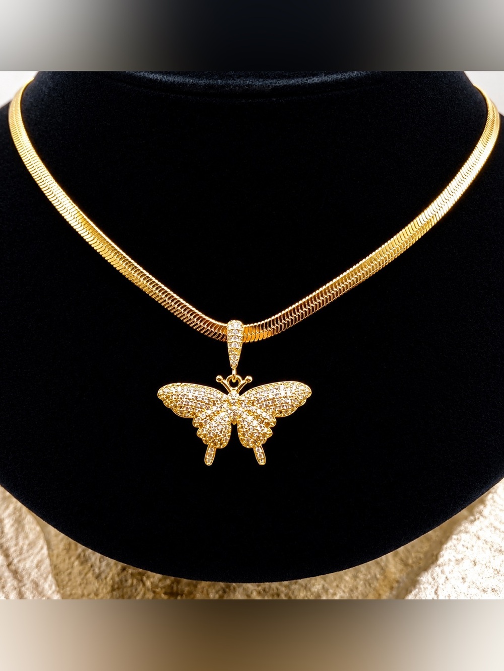 Gold Pave Crystal Butterfly Pendant Necklace